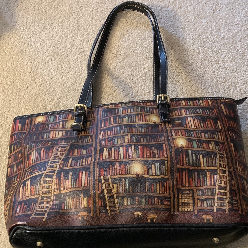 Unique Bookcase Print Themed Large Tote Bag 📚